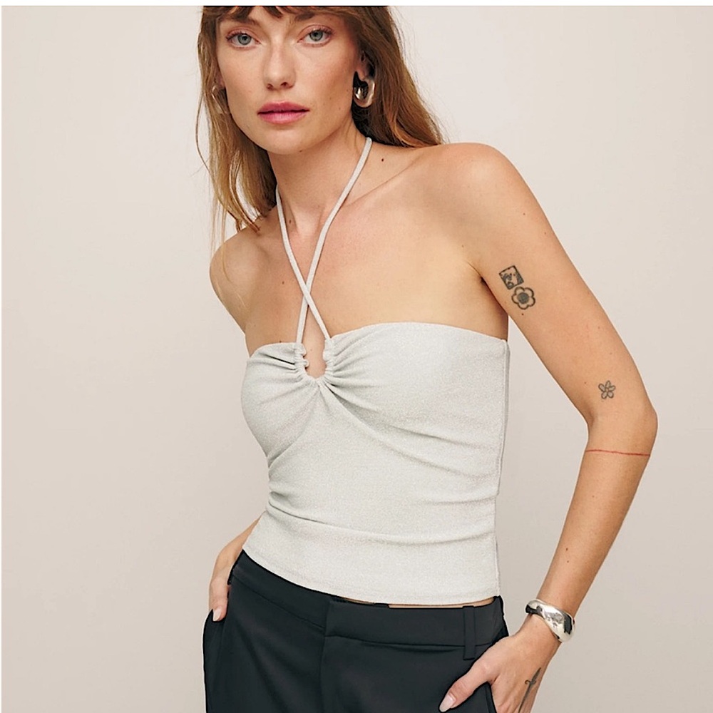 NWT Reformation Anders knit top in silver sparkle - Picture 1 of 7